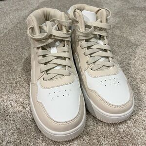Cream and white Lulu's high top sneakers, comfortable, worn once but look new